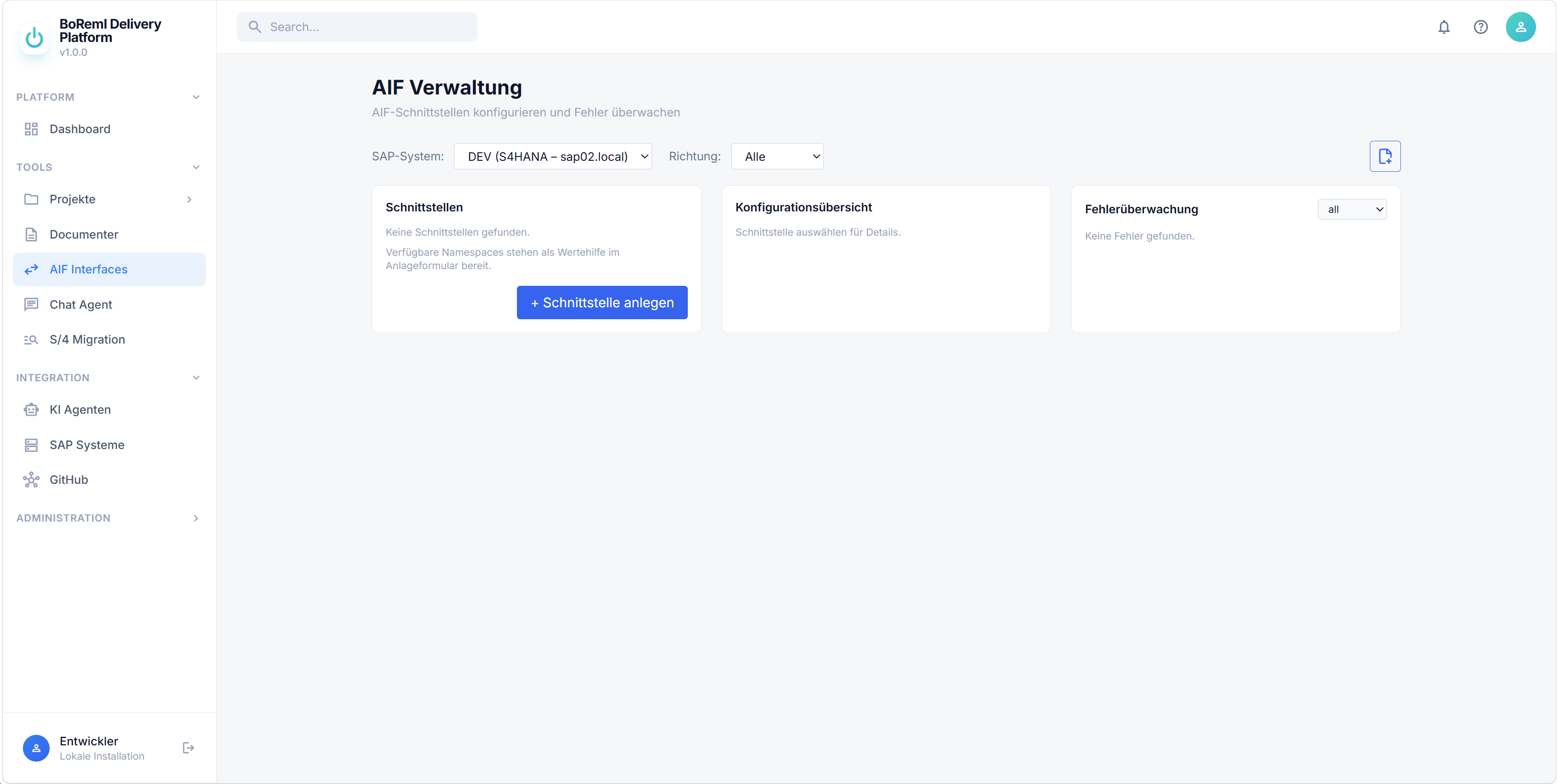 AIF-Interfaces Modul in der Delivery Platform