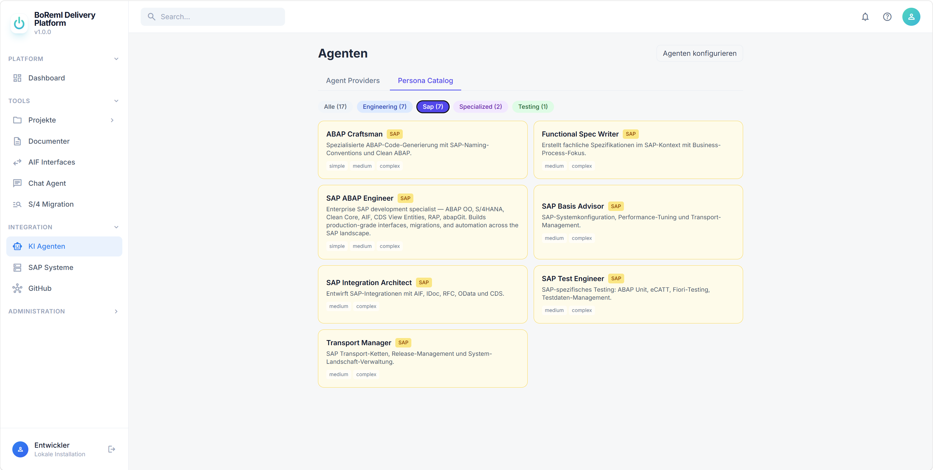 Persona-Katalog für KI-Agenten in der BoRemI Delivery Platform